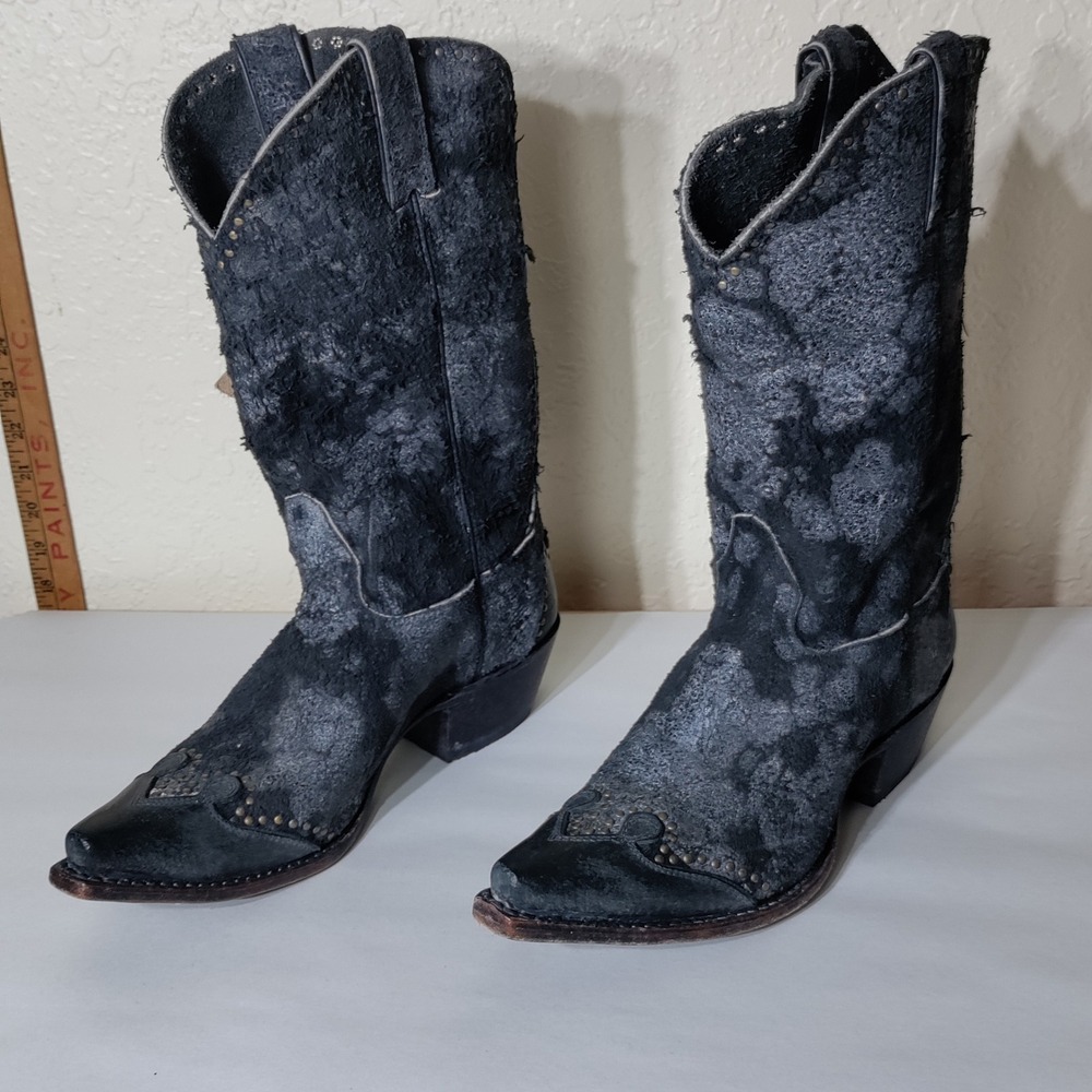 Sonora Black Distressed Studded Western Cowboy Boots SN1045 Womens 9 B
